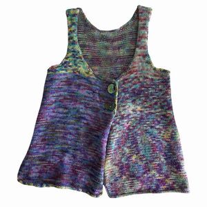 Handmade Knit Vest Space Dyed Yarn Abalone Shell Buttons Boho Cottagecore M / L
